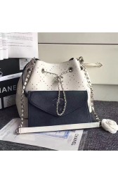 2017 Chanel Perforated Drawstring Bucket Bag White A93596 VS02239