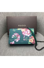 AAA Replica Gucci Blooms Leather Chain Wallet 410114 Green VS06210
