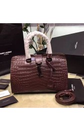 AAA Saint Laurent Small Monogram Cabas Bag in Burgundy Croco Leather 394462 VS01206