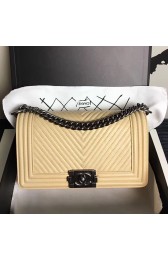 Best Chanel Medium Chevron Lambskin Boy Bag Beige A13043 VS00767