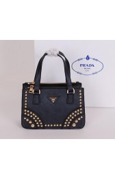 Best Imitation Prada Saffiano Leather Tote with Metal Studs B1142B Black VS04442