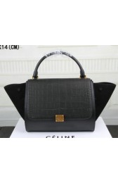 Best Quality Celine Trapeze Bag Croco Suede Leather C3342 Black VS07734