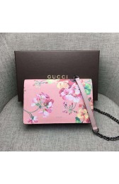 Best Quality Gucci Blooms Leather Chain Wallet 410114 Pink VS09607