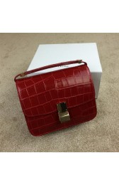 Celine Classic Box Small Flap Bag Croco Leather C11042 Red VS07745