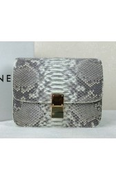Celine Classic Box Small Flap Bag Genuine Snake C11042 Grey&White VS03337