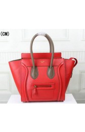 Celine Luggage Micro Tote Bag Grainy Leather C3308M Red&Khaki VS01085