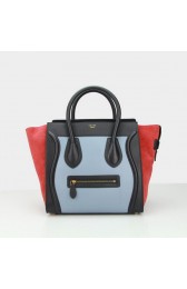 Celine Luggage Mini Bag Original Nubuck Leather CL88022 SkyBlue&Red&Black VS04265