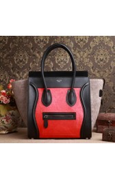 Celine Luggage Mini Boston Tote Bags Horse Hair 3308 Red&Black VS09401