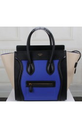 Celine Luggage Mini Tote Bag Original Leather CTS3308 Blue&Black&OffWhite VS03492