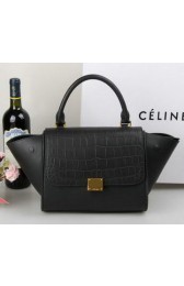 Celine MINI Trapeze Bag Croco Leather CT3345 Black VS09421