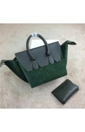 Celine Tie Top Handle Bag Suede Leather C98314 Green VS03161