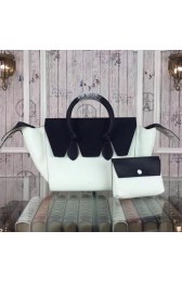 Celine Tie Top Handle Bags Original Leather CT98314 White&Black VS03014