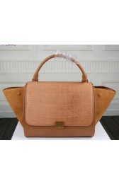 Celine Trapeze Bag Croco Suede Leather C3342 Wheat VS05463