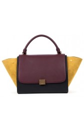 Celine Trapeze tote Bag 3042 in Burgundy with Black Original Leather with Yellow Suede Fug VS02472