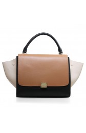 Celine Trapeze tote Bag 3342 by Original Calfskin Leather in Brown and Black with Cream VS09849