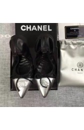 Chanel Black Sheepskin Tieks Silver Pointed Toe CH1120 VS08465