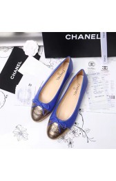 Chanel Blue Lambskin Ballet Flats Gold Cap Toe CH1610 VS01411