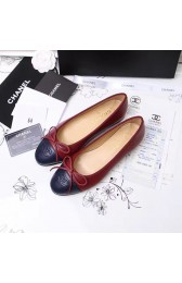 Chanel Burgundy Lambskin Ballet Flats Blue Cap Toe CH1610 VS00279