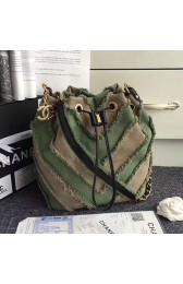 Chanel Canvas Patchwork Drawstring Bag Khaki A93727 VS09039