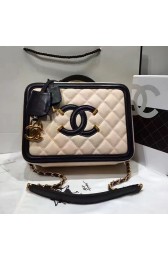 Chanel CC Filigree Vanity Case Bag Beige Grained Calfskin A93343 VS07581