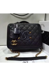 Chanel CC Filigree Vanity Case Bag Black Grained Calfskin A93343 VS00421
