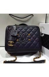 Chanel CC Filigree Vanity Case Bag Blue Grained Calfskin A93343 VS08734