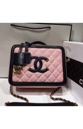 Chanel CC Filigree Vanity Case Bag Pink Grained Calfskin A93343 VS08792
