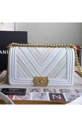Chanel Chevron Medium Boy Bag White A67086 VS08105