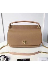 Chanel Grained Calfskin Flap Bag with Top Handle Beige A93757 VS03950