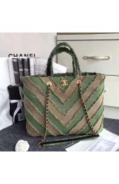 Chanel Khaki Canvas Patchwork Chevron Large Shopping Bag 260302 VS09293