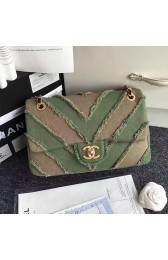 Chanel Khaki Canvas Patchwork Chevron Medium Flap Bag 040101 VS06628