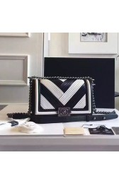 Chanel Medium Chevron Lambskin Boy Bag White and Black A13044 VS04002