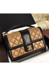 Chanel Quilted Lambskin Flap Bag Beige and Black A91365 VS02821