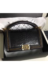 Chanel Snake Leather Boy Bag with Top Handle Black Gold A14041 VS02449