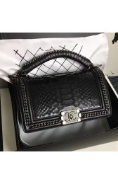 Chanel Snake Leather Boy Bag with Top Handle Black Silver A14041 VS06643