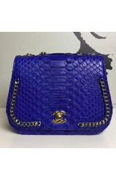 Chanel Snake Leather Flap Shoulder Bag Blue A98774 VS07583