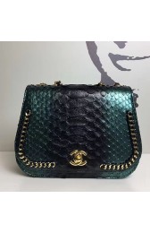 Chanel Snake Leather Flap Shoulder Bag Green A98774 VS00273