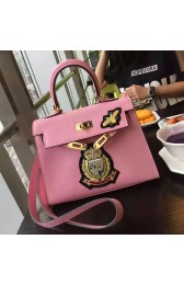 Cheap Hermes Crown Bee Togo Calfskin 22CM Kelly Bag Pink K0517 VS01539