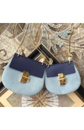 Chloe Drew Mini Leather and Suede Shoulder Bag Light Blue 300910 VS01093