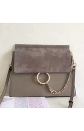 Chloe Faye Calfskin and Suede Shoulder Bag Grey 240601 VS02760