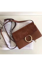 Chloe Faye Small Calfskin and Suede Shoulder Bag Brown 240602 VS08455
