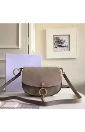 Chloe Kurtis Medium Leather and Suede Crossbody Bag Grey 300920 VS07422