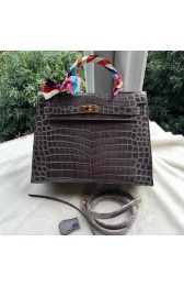 Copy AAA Hermes Kelly 32cm Shoulder Bag Croco Leather K32CO Grey VS09544