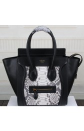 Copy Celine Luggage Micro Boston Bag Snake Leather CT3308M Black&White VS01628