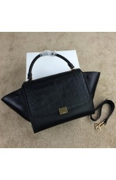 Copy Celine Trapeze Bag Croco Leather CL008 Black VS07688