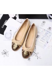 Copy Chanel Tan Lambskin Ballet Flats Gold Cap Toe CH1610 VS02962