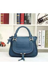 Copy Chloe Marcie Medium Leather Satchel Bag Blue 20716 VS07299
