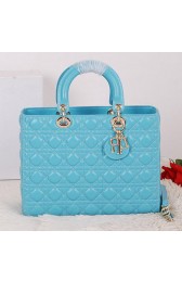 Copy Christian Dior CD9603 Light Blue Sheepskin Small Lady Dior Bag Gold VS04115