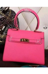 Copy Hermes Kelly 20cm Tote Bag Litchi Leather K20 Rose VS01838