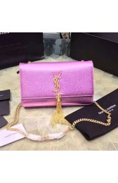 Copy Medium Kate Monogram Saint Laurent Tassel Satchel in Pink Metallic Leather 354119 VS04979